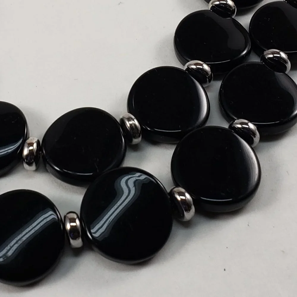 Elegant Black Beaded Necklace & Earrings Set – Layered Silver Statement Jewelry